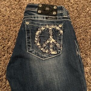 Miss Me Blue Boot Cut Jeans with Peace Embroidery